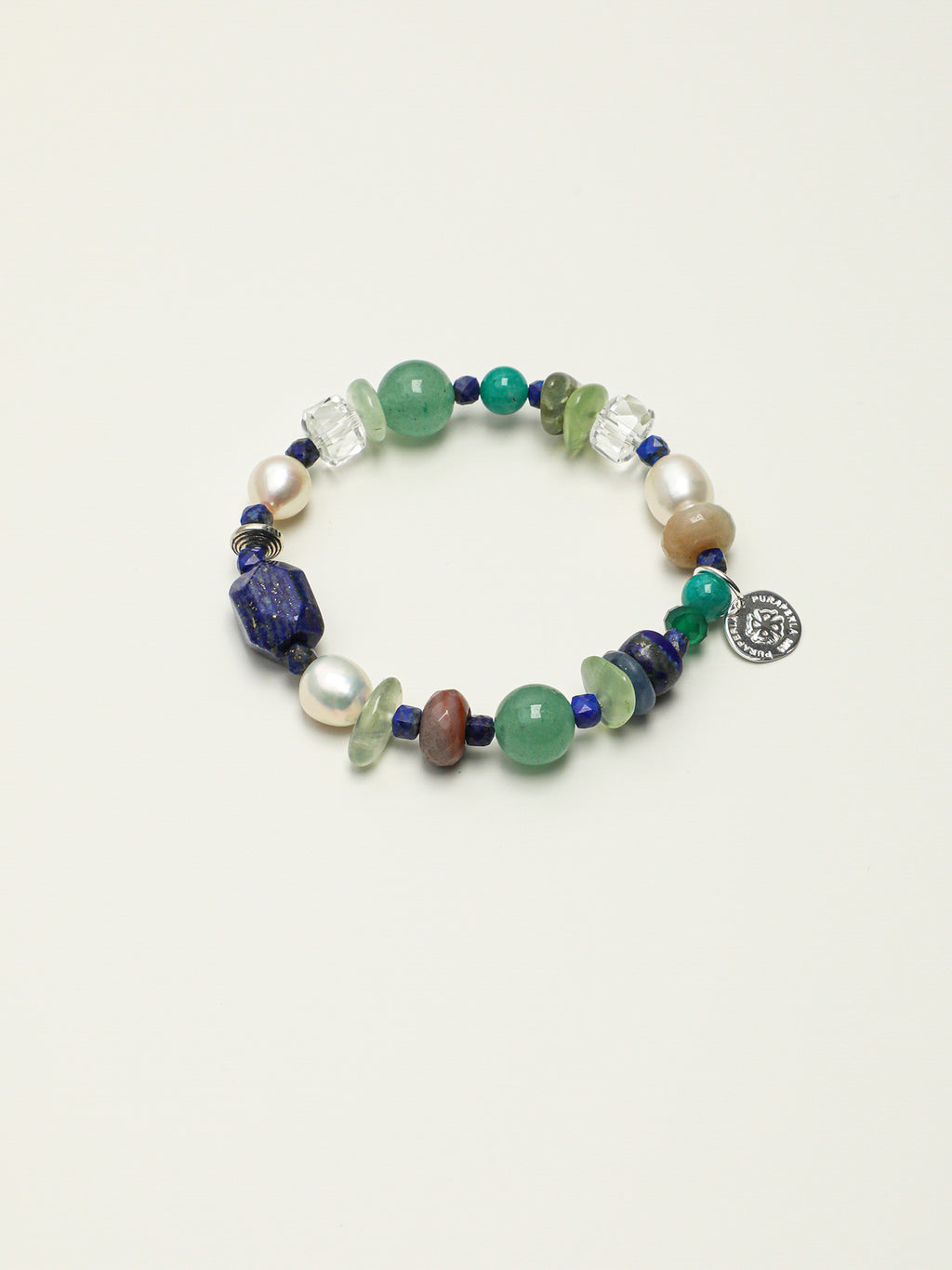 Green Mood Crystal Bracelet — amazonite round bead, disc-cut green agate, lapis lazuli cube | SENLORE