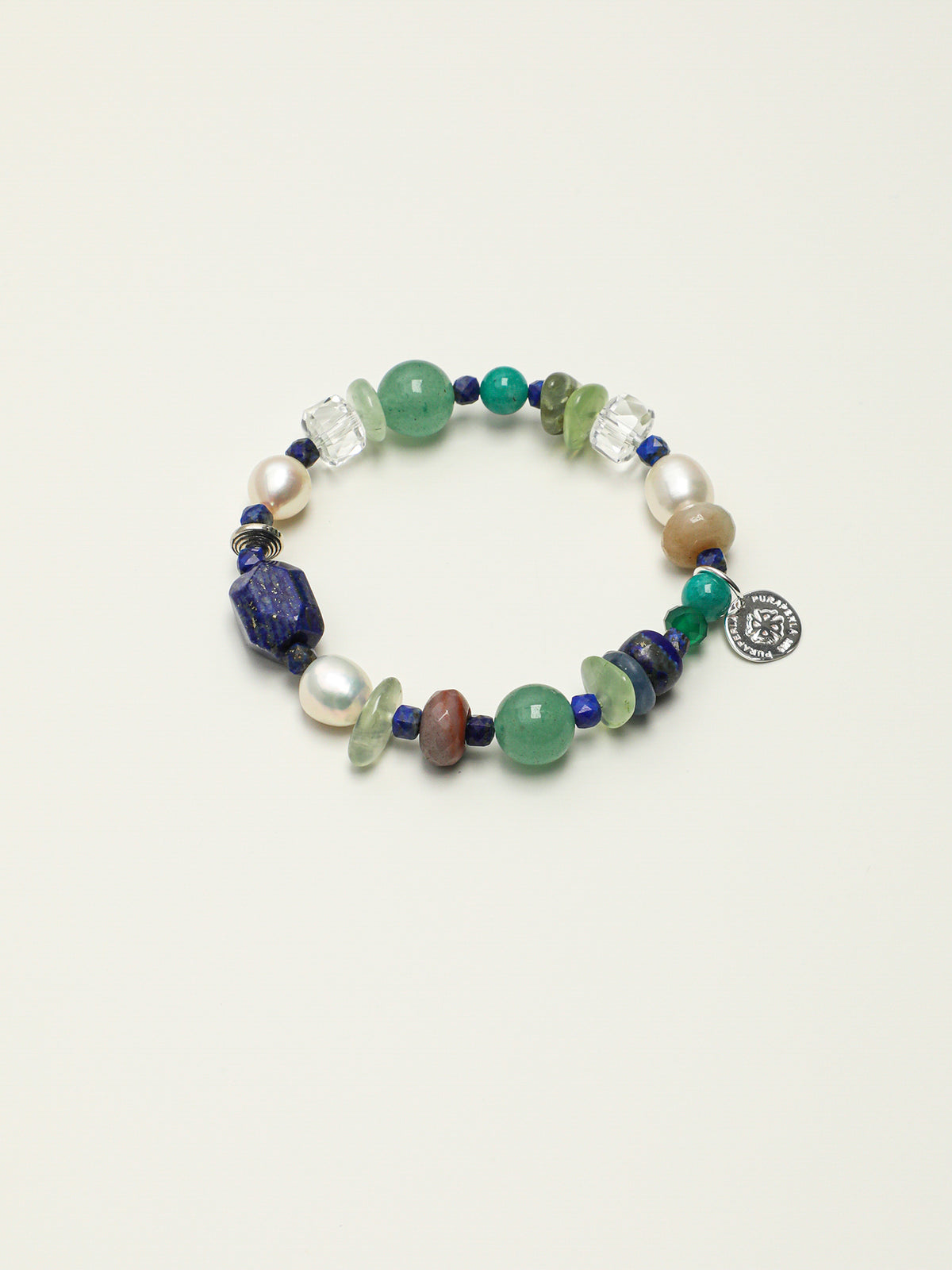 Green Mood Crystal Bracelet — amazonite round bead, disc-cut green agate, lapis lazuli cube | SENLORE