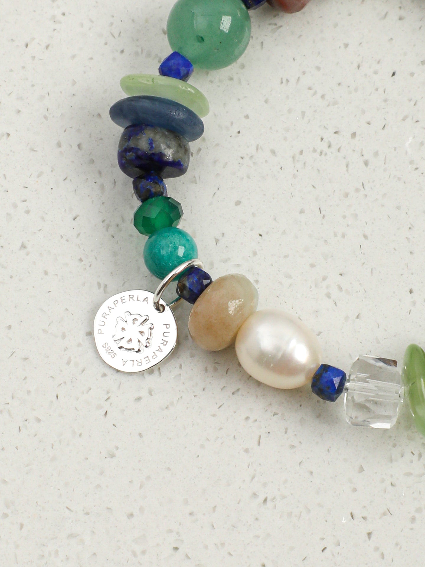 Green Mood Crystal Bracelet — amazonite round bead, disc-cut green agate, lapis lazuli cube | SENLORE