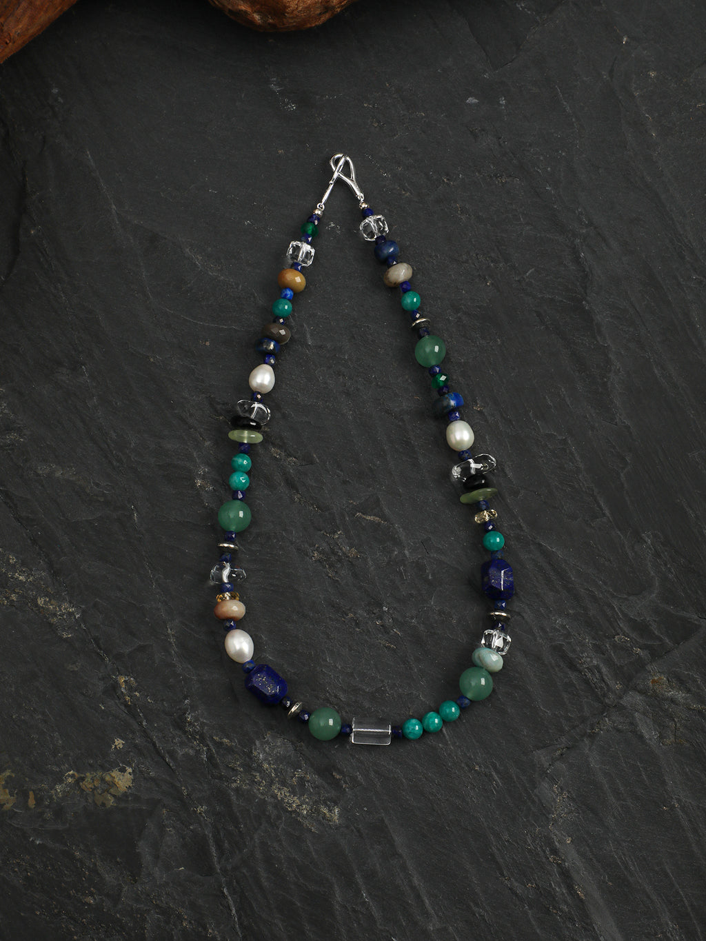 Misty Forest Crystal Necklace — amazonite round beads, green agate disc-cut, la... | SENLORE