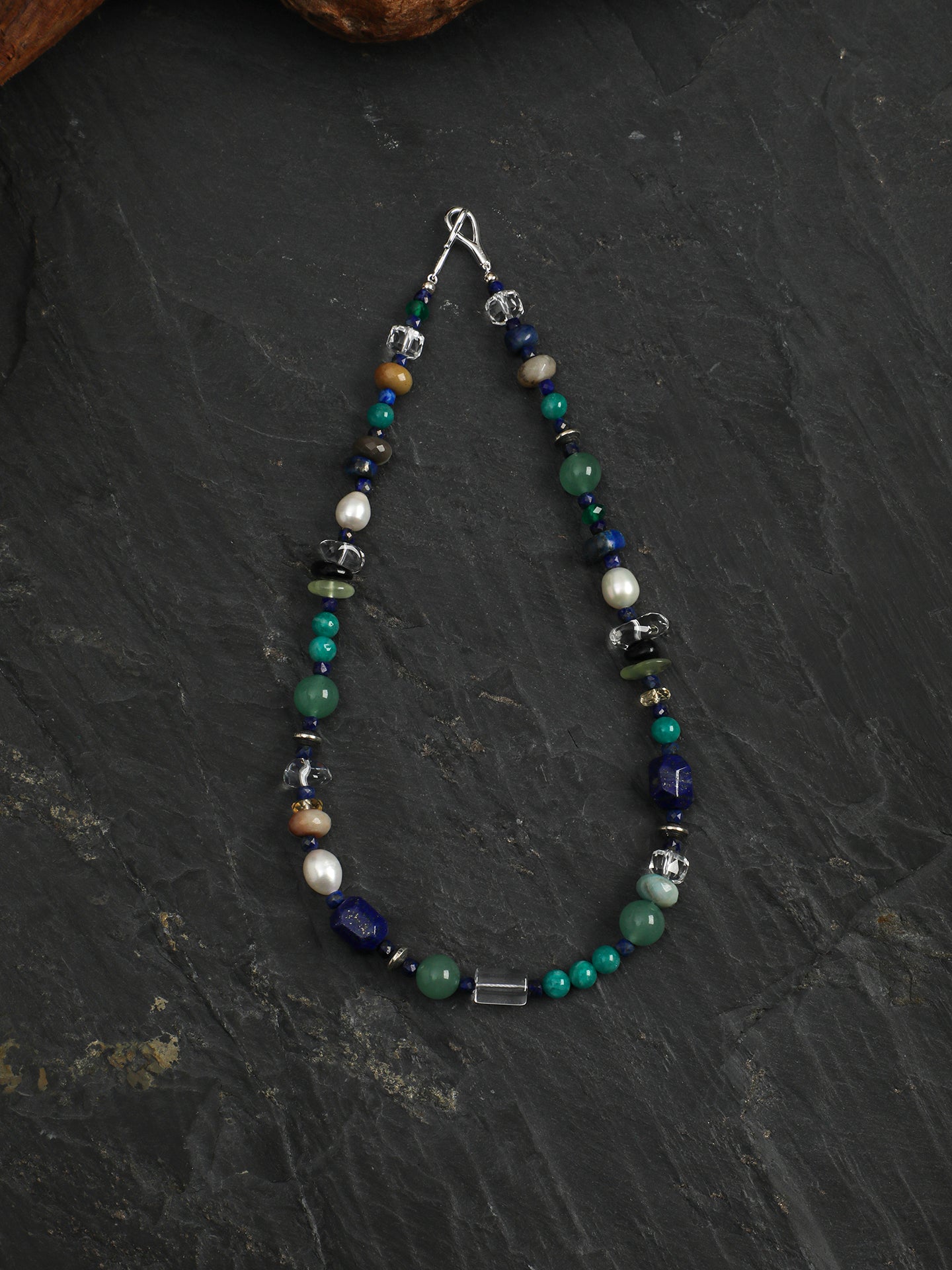 Misty Forest Crystal Necklace — amazonite round beads, green agate disc-cut, la... | SENLORE