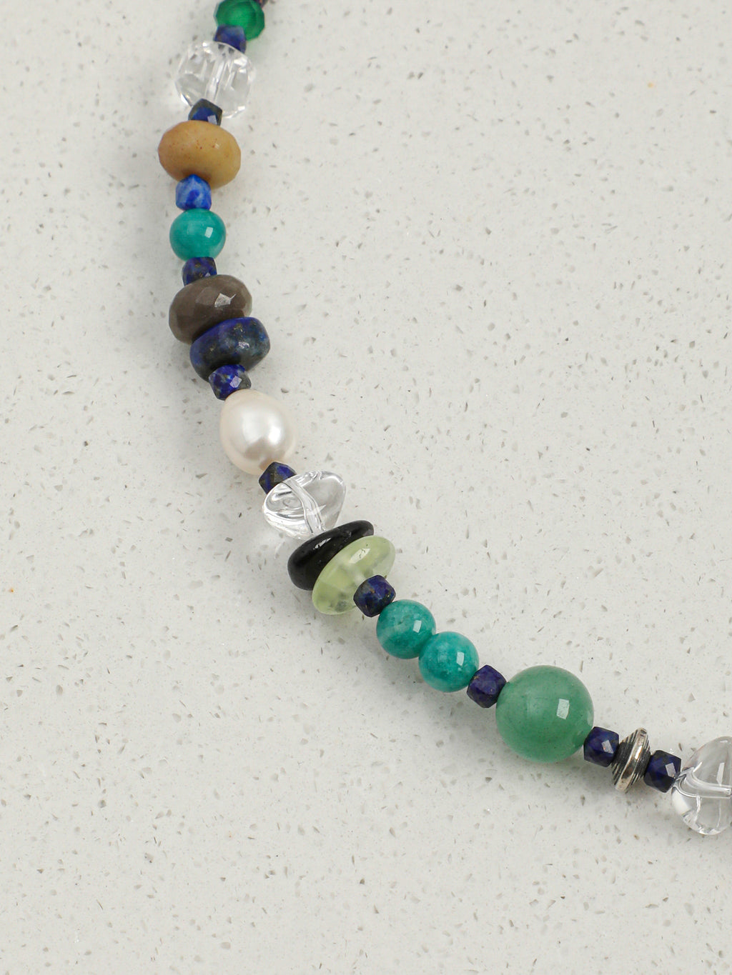 Misty Forest Crystal Necklace — amazonite round beads, green agate disc-cut, la... | SENLORE