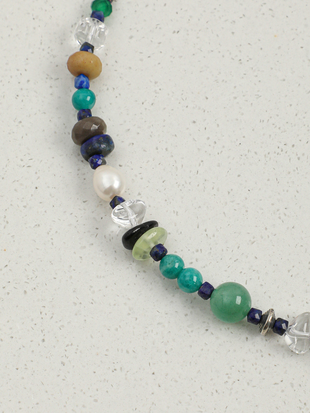 Misty Forest Crystal Necklace — amazonite round beads, green agate disc-cut, la... | SENLORE