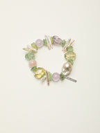 Monet's Garden Crystal Bracelet — prehnite chips, amethyst round bead, center-drilled toothpick baroque pearl | SENLORE