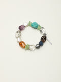 Color-Block Candy Crystal Bracelet — dynamic teardrop smoky quartz, blue crystal chips, grey baroque pearl | SENLORE