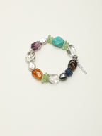 Color-Block Candy Crystal Bracelet — dynamic teardrop smoky quartz, blue crystal chips, grey baroque pearl | SENLORE