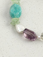 Color-Block Candy Crystal Bracelet — dynamic teardrop smoky quartz, blue crystal chips, grey baroque pearl | SENLORE