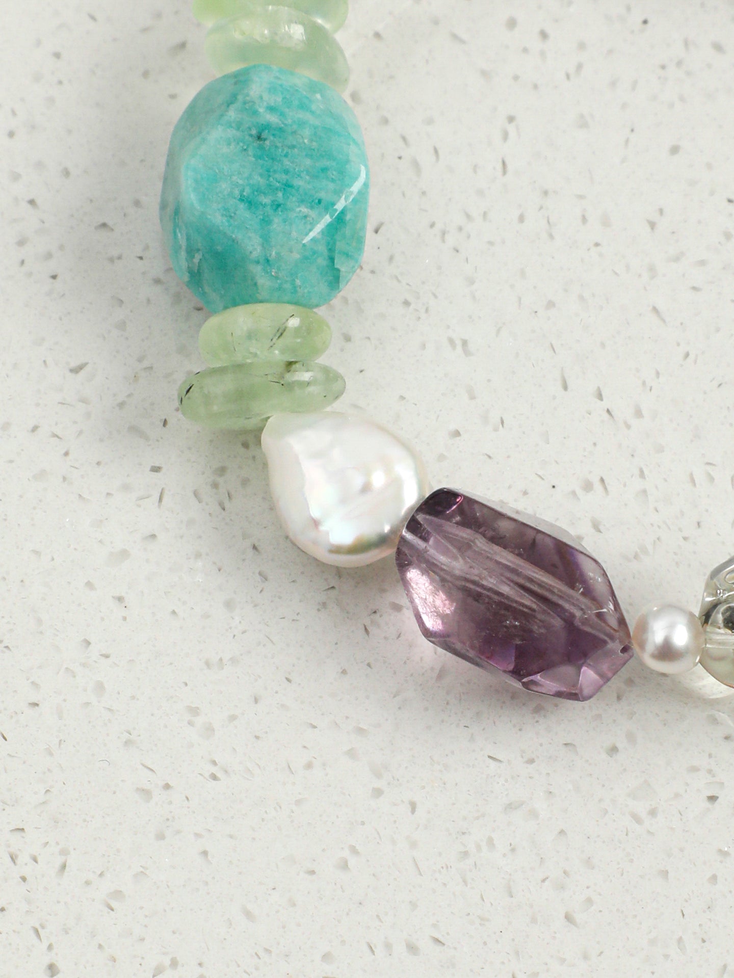 Color-Block Candy Crystal Bracelet — dynamic teardrop smoky quartz, blue crystal chips, grey baroque pearl | SENLORE