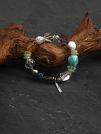 Color-Block Candy Crystal Bracelet — dynamic teardrop smoky quartz, blue crystal chips, grey baroque pearl | SENLORE