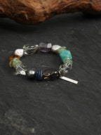 Color-Block Candy Crystal Bracelet — dynamic teardrop smoky quartz, blue crystal chips, grey baroque pearl | SENLORE
