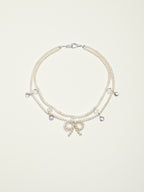 Elegant Princess Pearl Necklace — seed pearls, clear quartz oblique cubes, amethy... | SENLORE