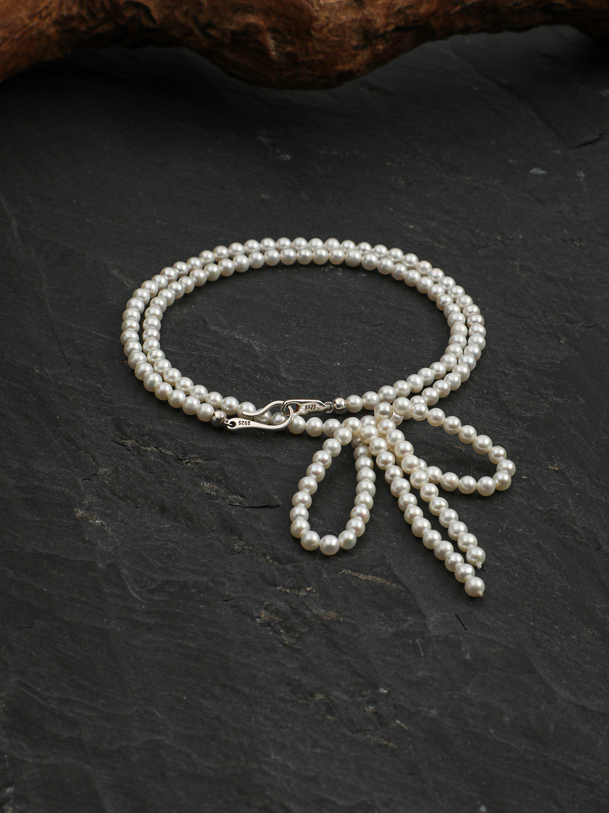 Classic Elegance Bow-Knot Pearl Necklace — natural seed pearls, sterling silver large-hole bead... | SENLORE