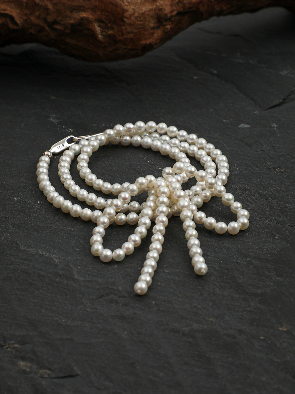 Classic Elegance Bow-Knot Pearl Necklace — natural seed pearls, sterling silver large-hole bead... | SENLORE