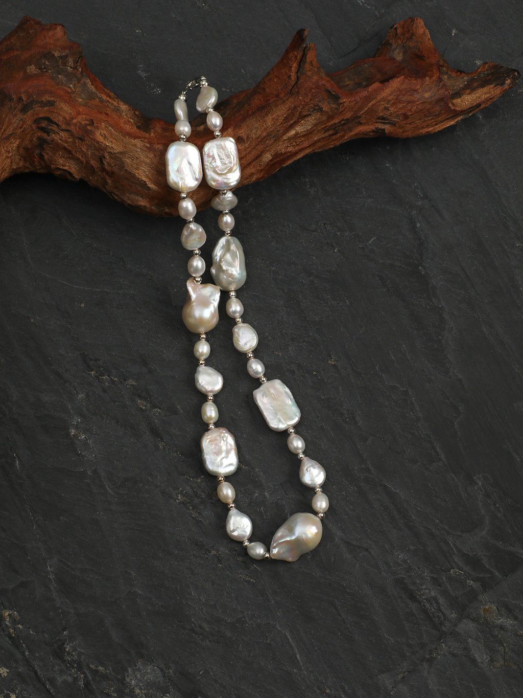 Elegant Baroque Pearl Necklace — large baroque pearl & square-slice baroque pearl & S925 Sterling Silver | SENLORE