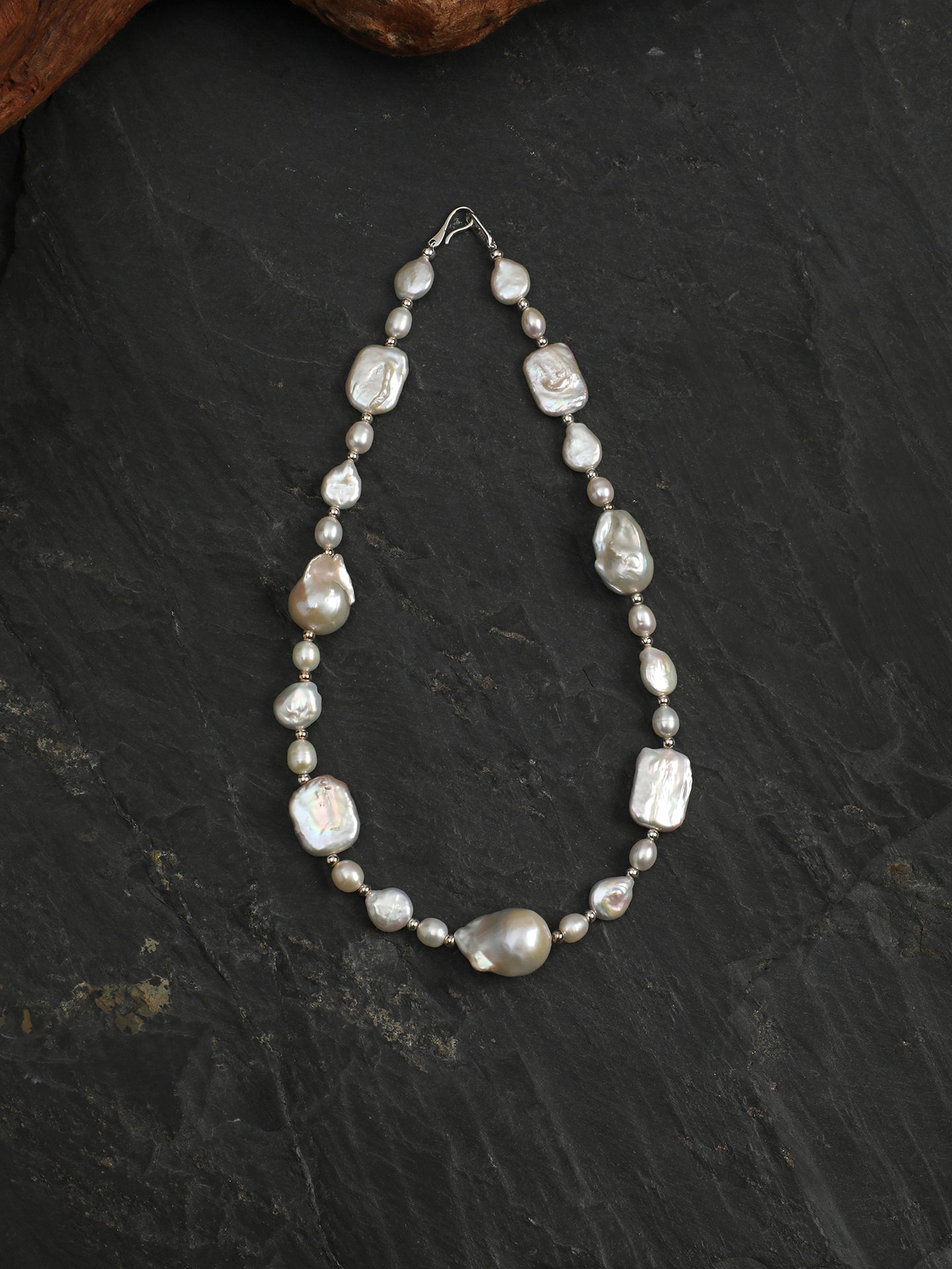 Elegant Baroque Pearl Necklace — large baroque pearl & square-slice baroque pearl & S925 Sterling Silver | SENLORE