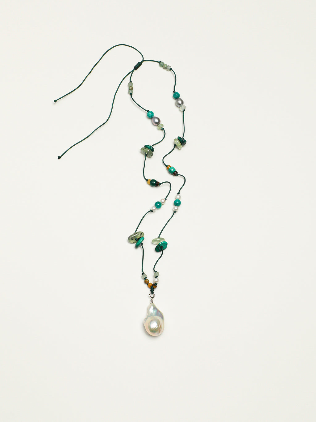 Forest Whisper Baroque Necklace — large baroque pearl & malachite chip & S925 Sterling Silver | SENLORE