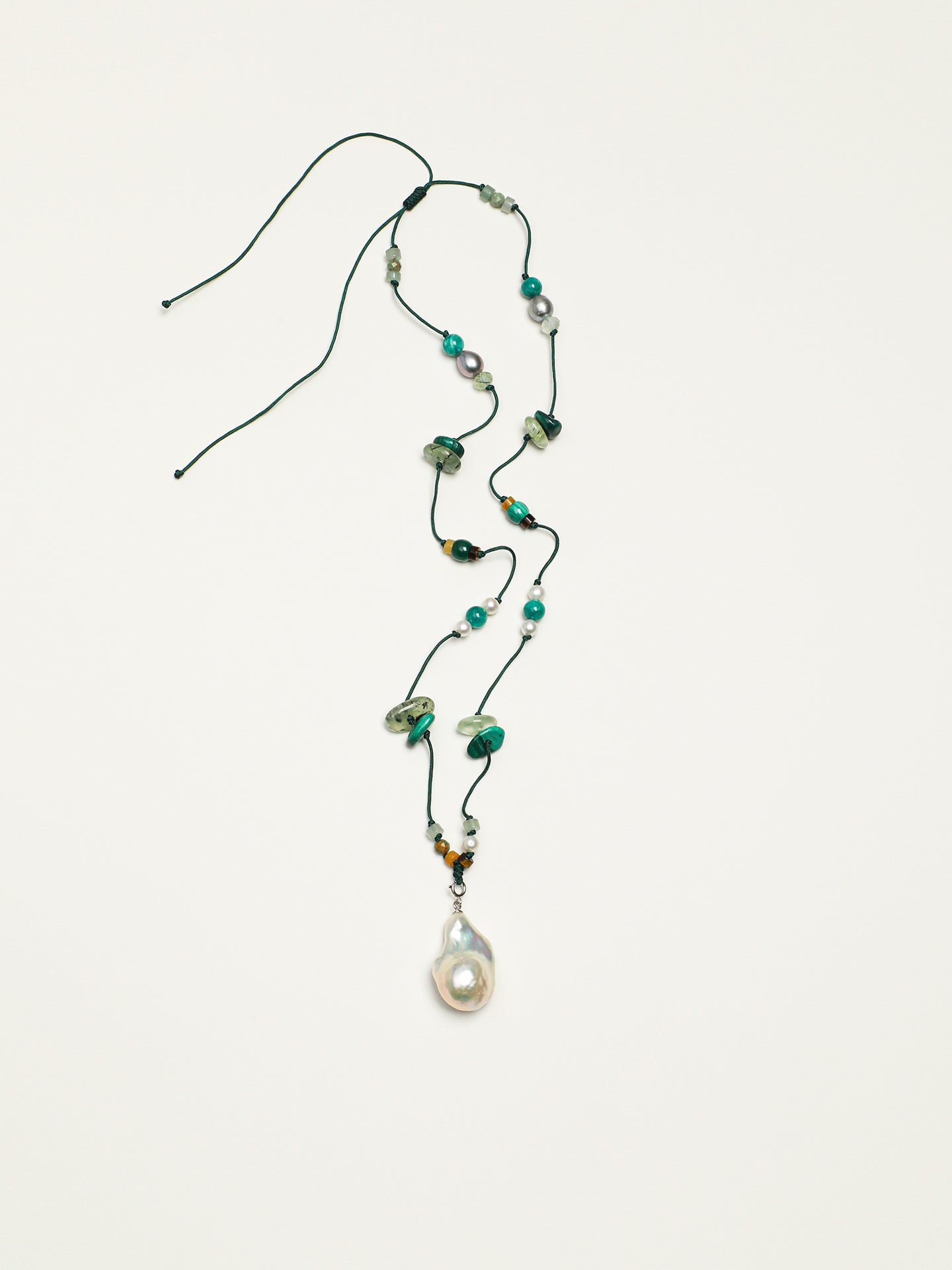 Forest Whisper Baroque Necklace — large baroque pearl & malachite chip & S925 Sterling Silver | SENLORE