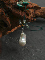 Forest Whisper Baroque Necklace — large baroque pearl & malachite chip & S925 Sterling Silver | SENLORE