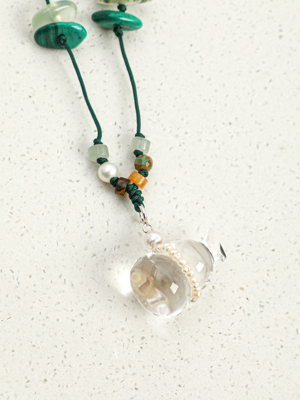 White Gourd Crystal Necklace — flawless white crystal gourd & flat-slice pearl & S925 Sterling Silver | SENLORE