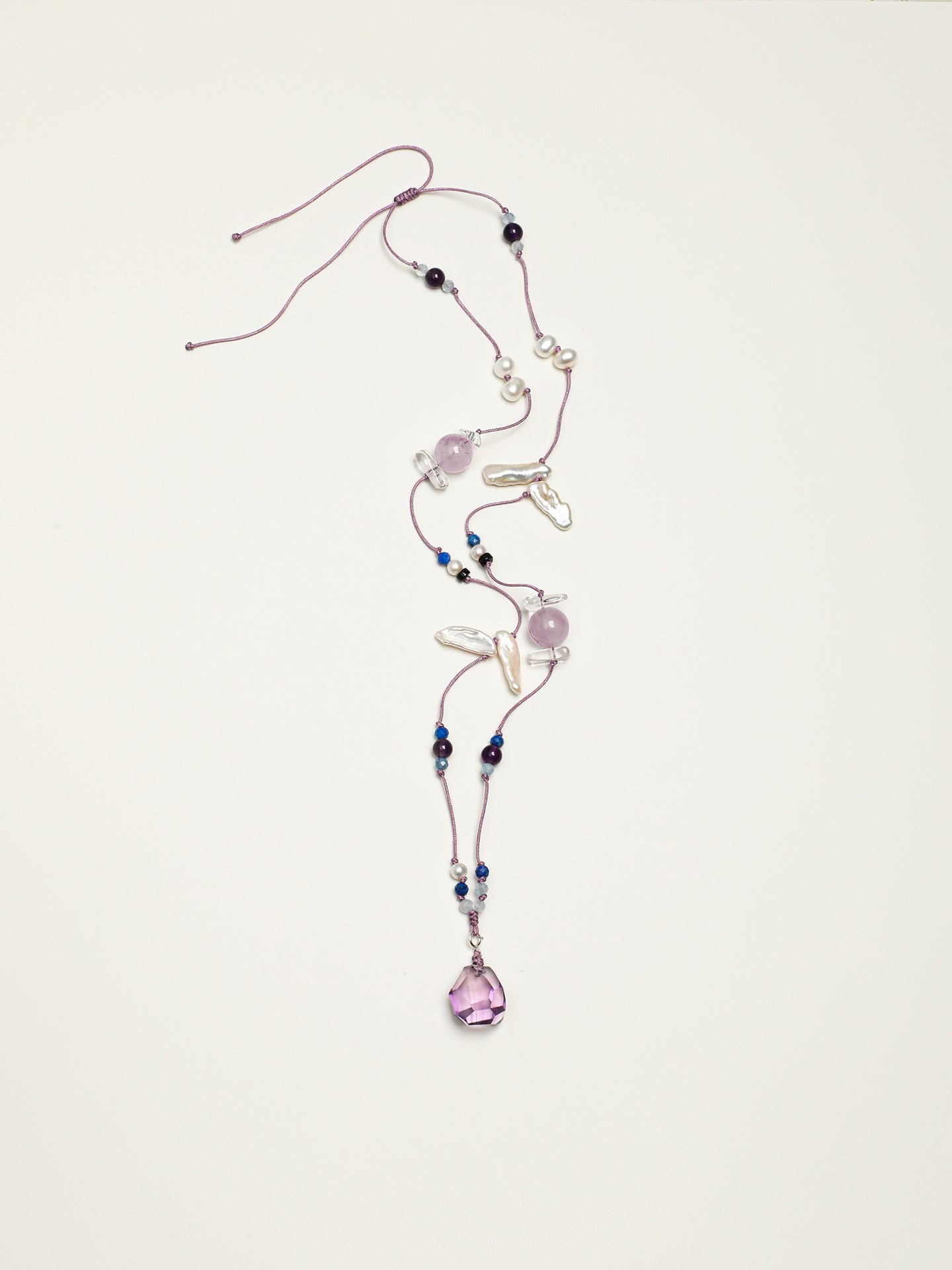 Teardrop Amethyst Necklace — amethyst, clear quartz, lapis lazuli, freshwate... | SENLORE