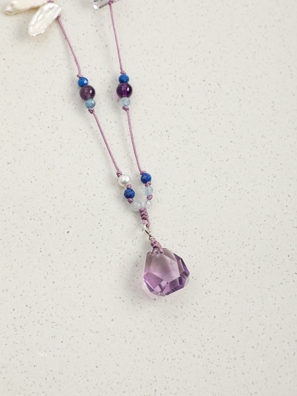 Teardrop Amethyst Necklace — amethyst, clear quartz, lapis lazuli, freshwate... | SENLORE