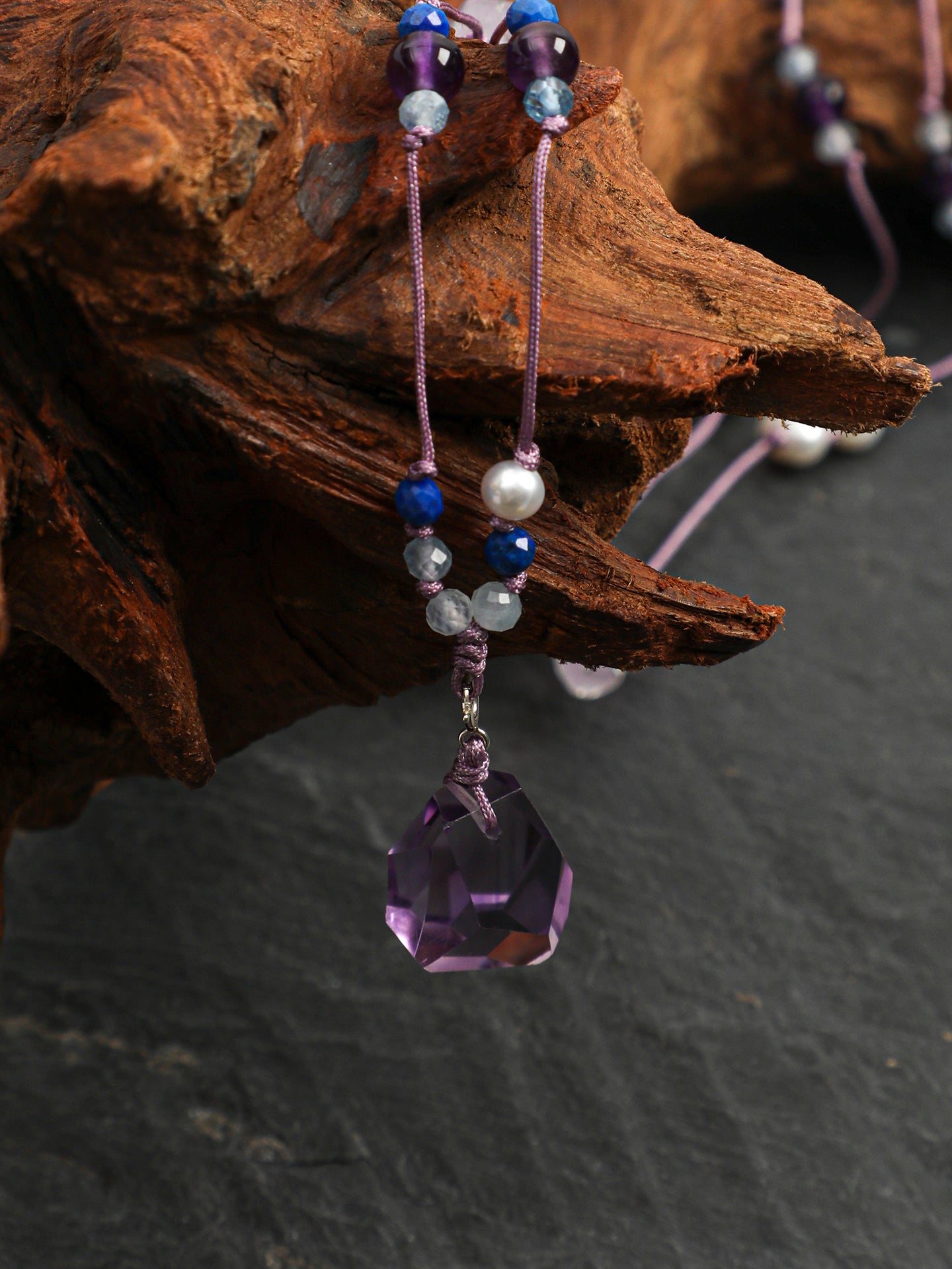Teardrop Amethyst Necklace — amethyst, clear quartz, lapis lazuli, freshwate... | SENLORE