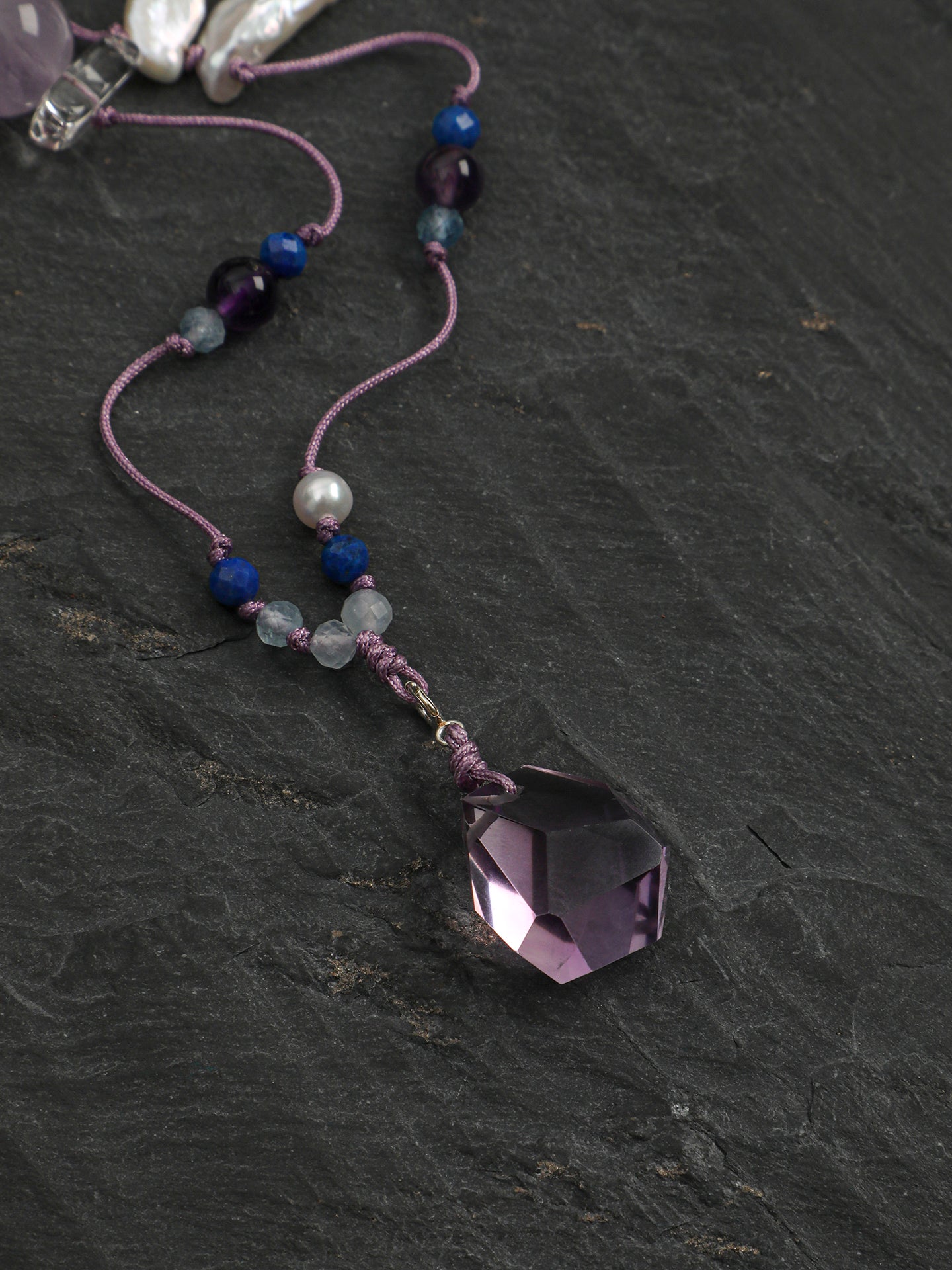 Teardrop Amethyst Necklace — amethyst, clear quartz, lapis lazuli, freshwate... | SENLORE