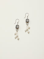 Square Smoky Quartz Pearl Drop Earrings — square smoky quartz, natural freshwater pearl, silve... | SENLORE