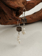 Square Smoky Quartz Pearl Drop Earrings — square smoky quartz, natural freshwater pearl, silve... | SENLORE