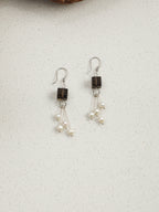 Square Smoky Quartz Pearl Drop Earrings — square smoky quartz, natural freshwater pearl, silve... | SENLORE