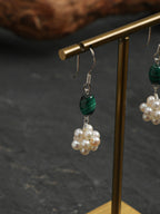 Hydrangea Malachite Pearl Earrings — malachite seed bead & tiny seed pearl & S925 Sterling Silver | SENLORE