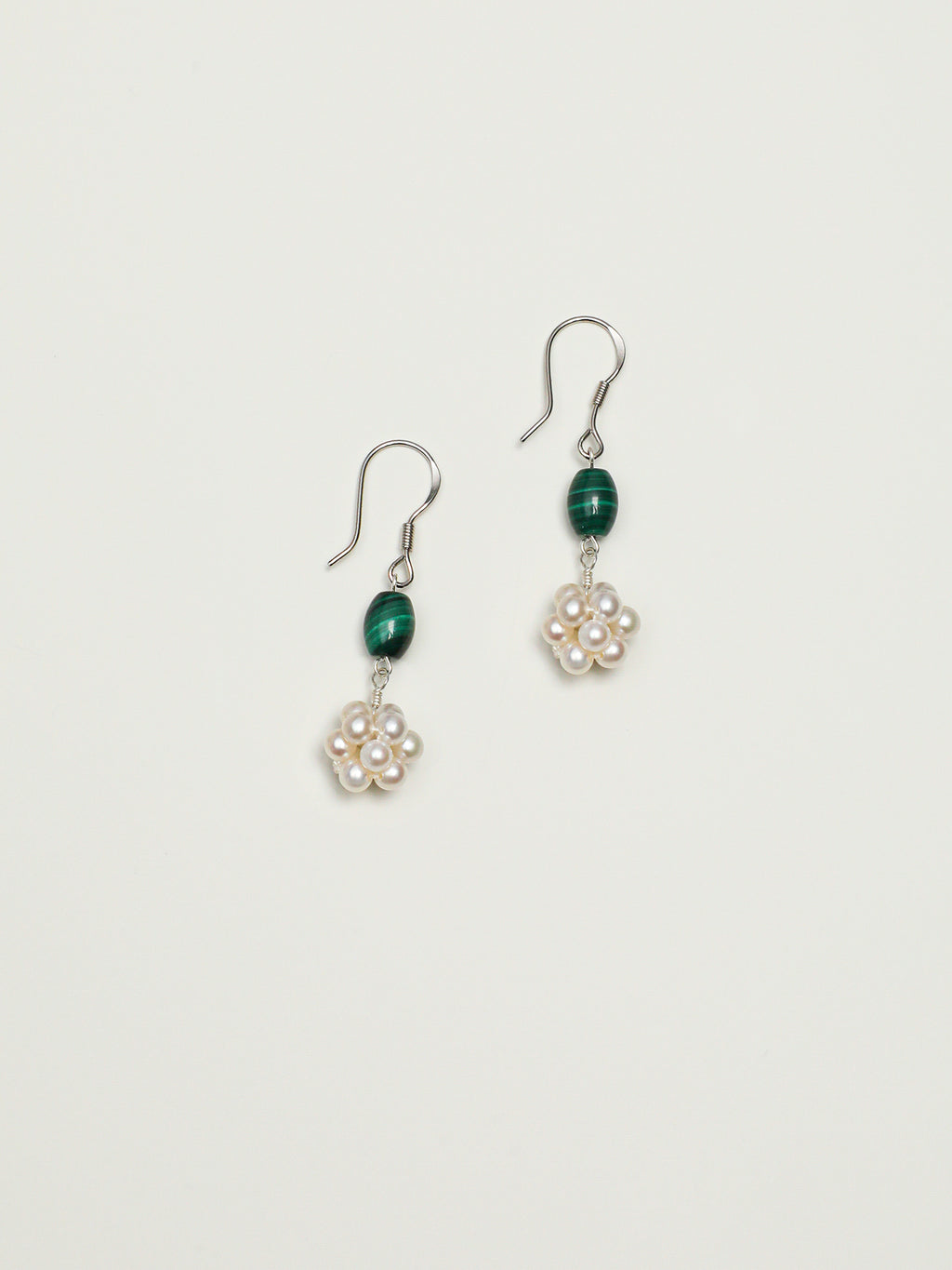 Hydrangea Malachite Pearl Earrings — malachite seed bead & tiny seed pearl & S925 Sterling Silver | SENLORE