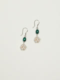 Hydrangea Malachite Pearl Earrings — malachite seed bead & tiny seed pearl & S925 Sterling Silver | SENLORE