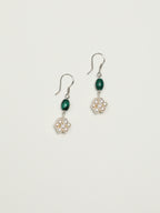 Hydrangea Malachite Pearl Earrings — malachite seed bead & tiny seed pearl & S925 Sterling Silver | SENLORE