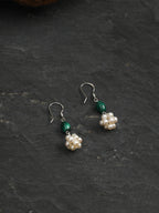 Hydrangea Malachite Pearl Earrings — malachite seed bead & tiny seed pearl & S925 Sterling Silver | SENLORE