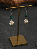 Hydrangea Malachite Pearl Earrings — malachite seed bead & tiny seed pearl & S925 Sterling Silver | SENLORE