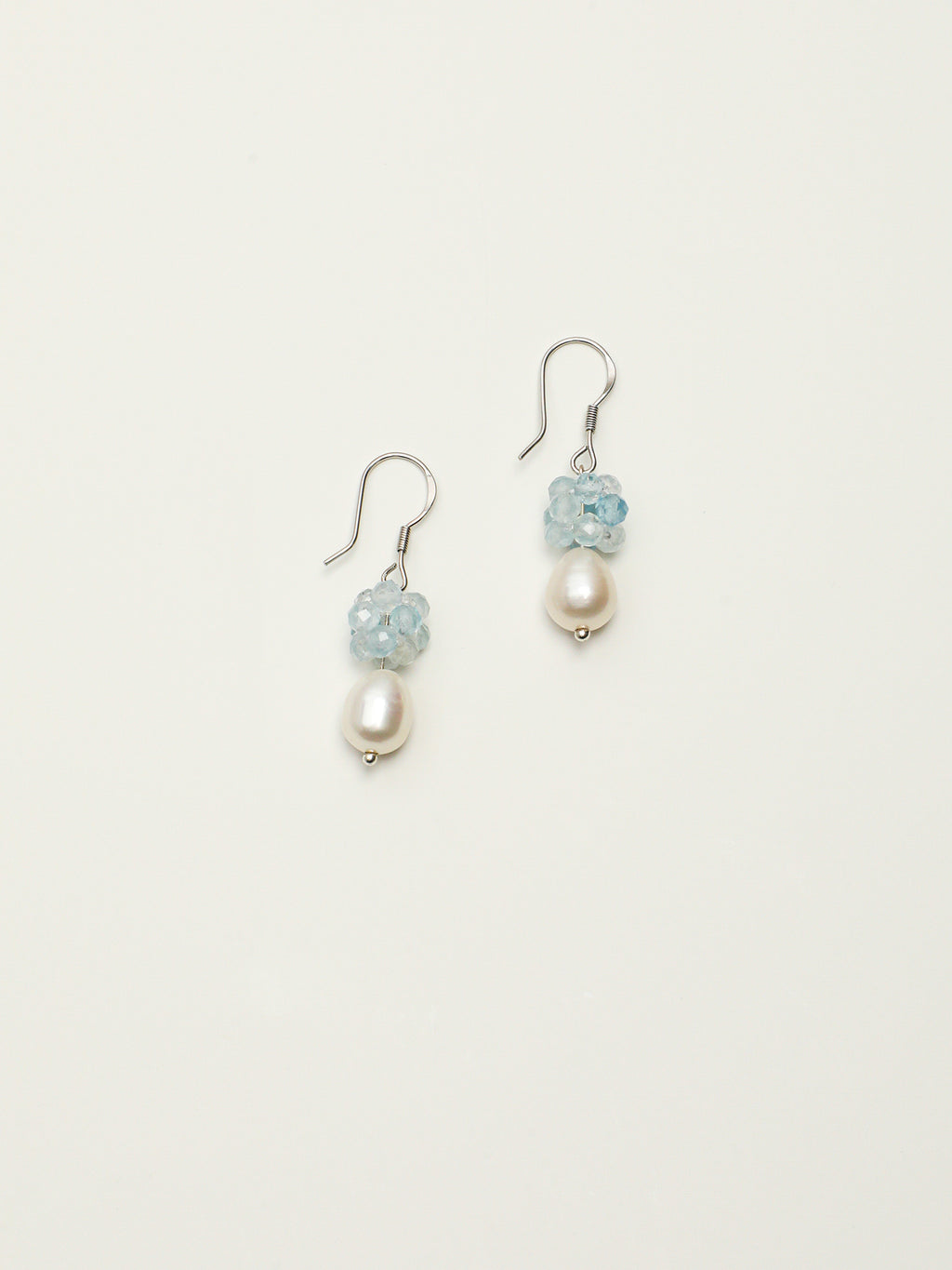 Blue Hydrangea Aquamarine & Pearl Drop Earrings — Aquamarine, Pearl & Sterling Silver | SENLORE