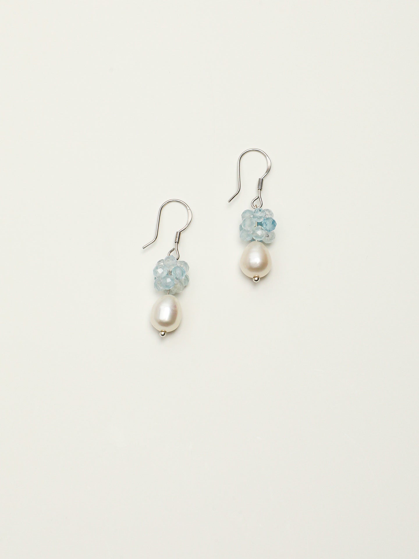 Blue Hydrangea Aquamarine & Pearl Drop Earrings — Aquamarine, Pearl & Sterling Silver | SENLORE