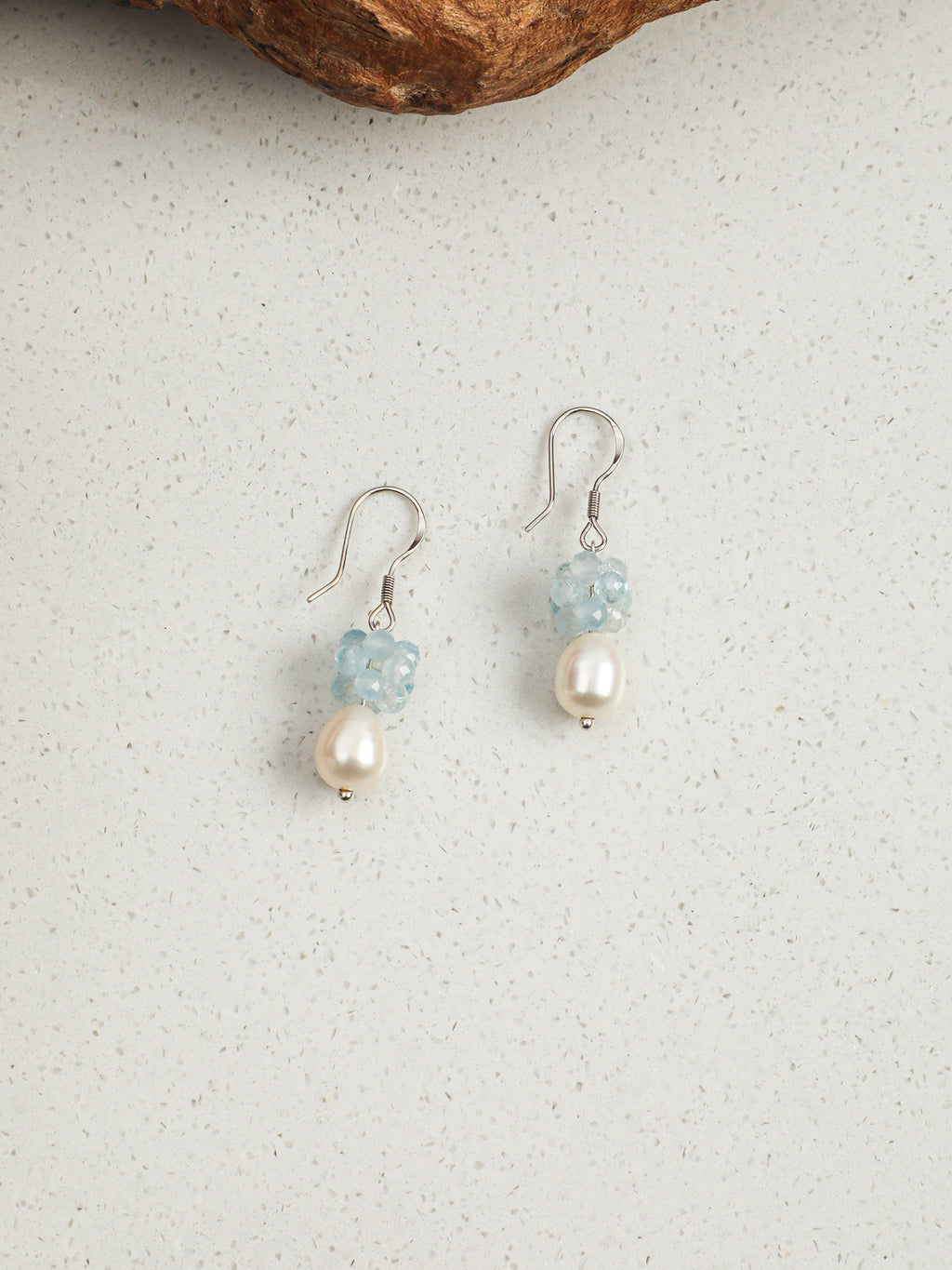 Blue Hydrangea Aquamarine & Pearl Drop Earrings — Aquamarine, Pearl & Sterling Silver | SENLORE