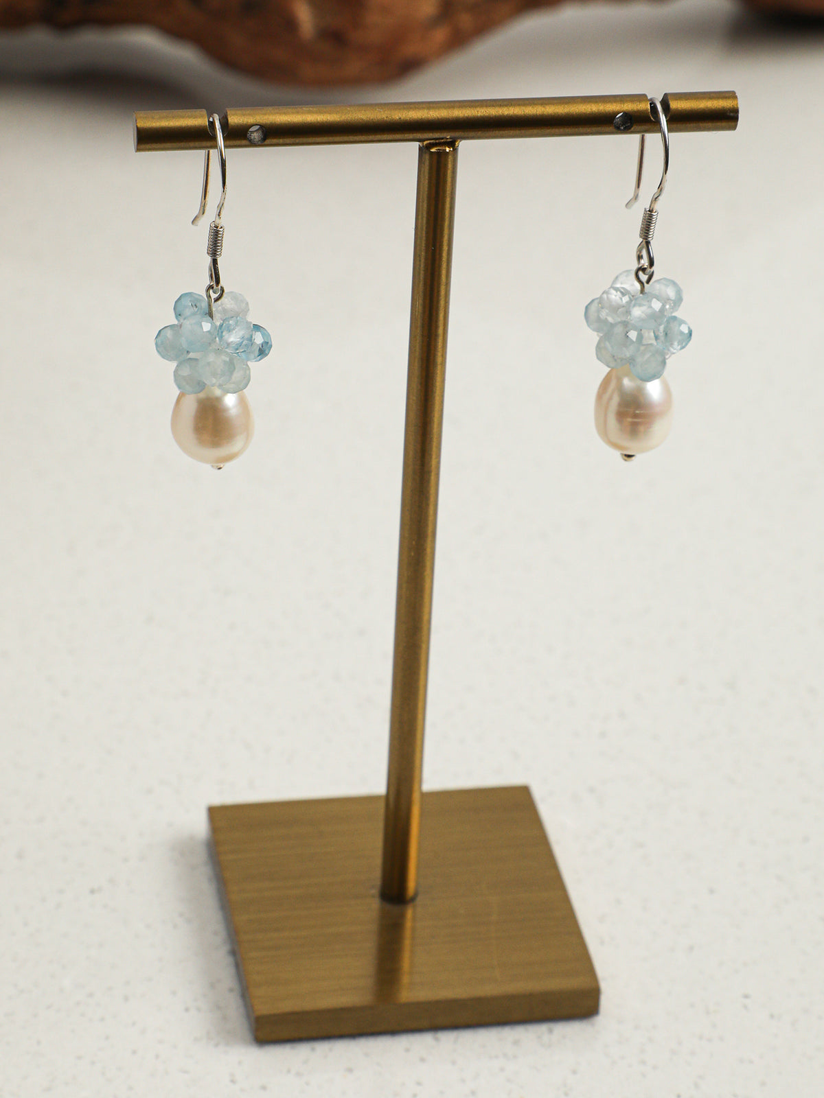 Blue Hydrangea Aquamarine & Pearl Drop Earrings — Aquamarine, Pearl & Sterling Silver | SENLORE