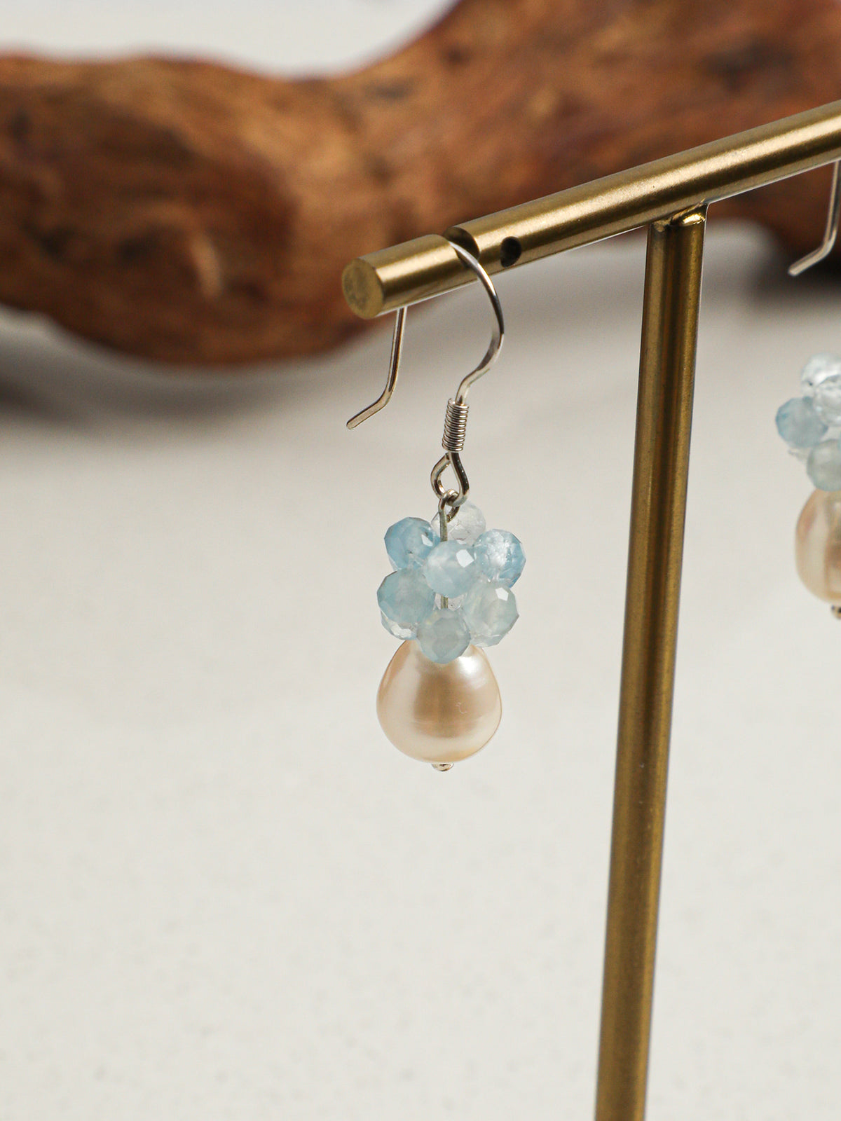 Blue Hydrangea Aquamarine & Pearl Drop Earrings — Aquamarine, Pearl & Sterling Silver | SENLORE