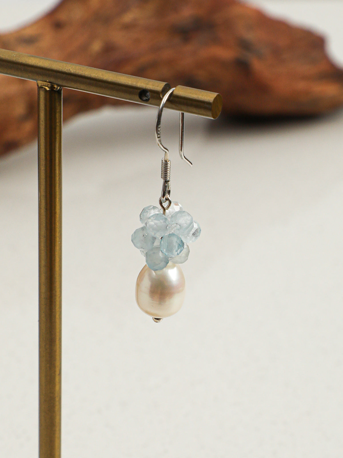 Blue Hydrangea Aquamarine & Pearl Drop Earrings — Aquamarine, Pearl & Sterling Silver | SENLORE