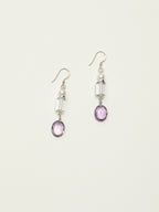 Crystal Pearl Earrings — white crystal cylinder & amethyst wheat-sheaf & S925 Sterling Silver | SENLORE