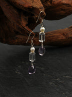 Crystal Pearl Earrings — white crystal cylinder & amethyst wheat-sheaf & S925 Sterling Silver | SENLORE