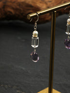 Crystal Pearl Earrings — white crystal cylinder & amethyst wheat-sheaf & S925 Sterling Silver | SENLORE