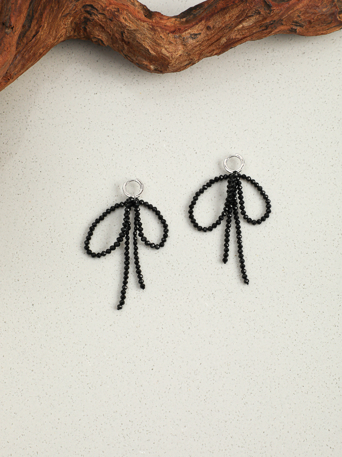 Black Tourmaline Bow Drop Earrings — Black Tourmaline & Sterling Silver | SENLORE
