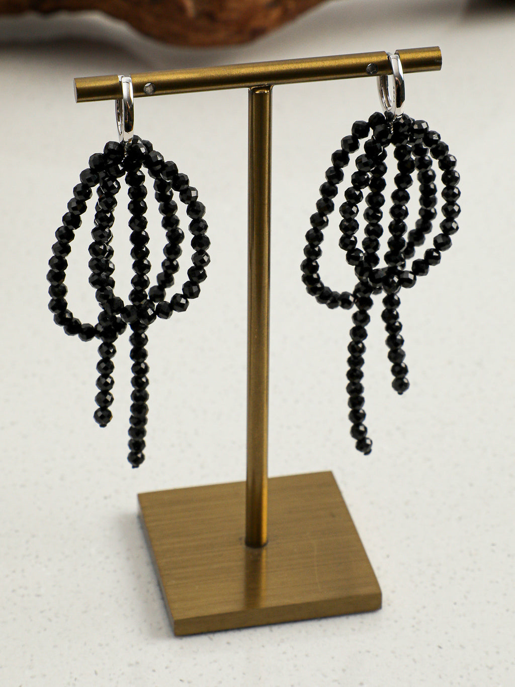 Black Tourmaline Bow Drop Earrings — Black Tourmaline & Sterling Silver | SENLORE