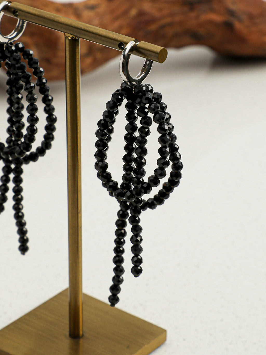 Black Tourmaline Bow Drop Earrings — Black Tourmaline & Sterling Silver | SENLORE