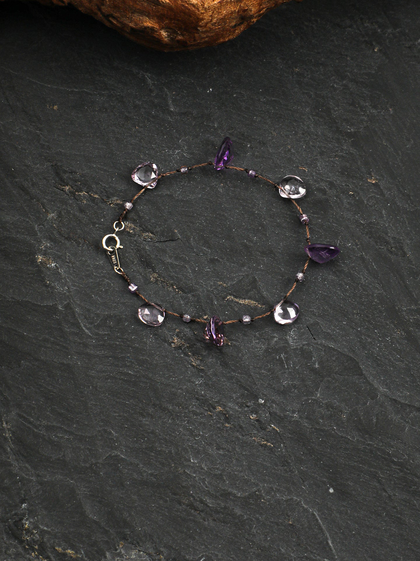Diamond-Cut Petal Crystal Bracelet — amethyst diamond-cut, rose quartz petal-cut | SENLORE