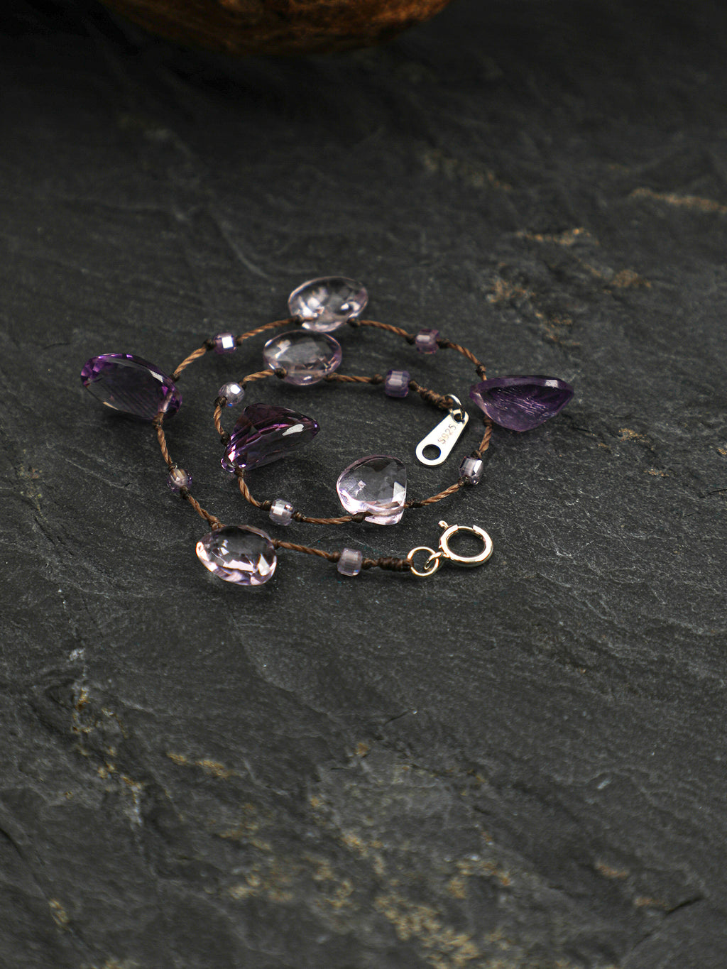 Diamond-Cut Petal Crystal Bracelet — amethyst diamond-cut, rose quartz petal-cut | SENLORE